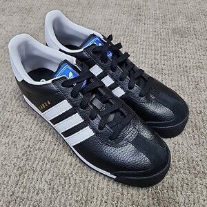 adidas Samoa Black Leather Sneakers with White Stripes